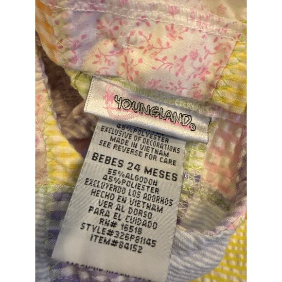 Youngland Patchwork Gingham Dress 24 Months Pastel Hearts Seersucker Baby Girl - Picture 4 of 4